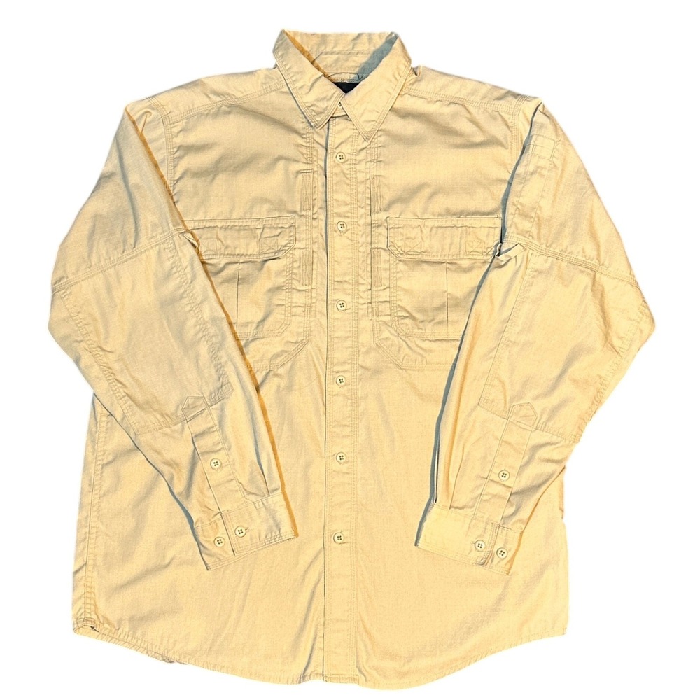 5.11 Tactical Shirt Mens Med Tan Ripstop Long Sleeve Cargo Work Fishing Utility